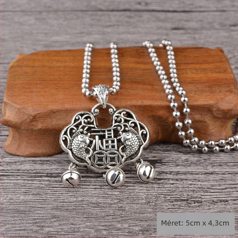 Titánium- acél pulóverlánc nyaklánc, etnikus stílus, golyólánc, függővel