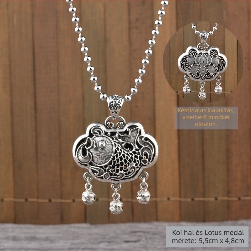 Titánium- acél pulóverlánc nyaklánc, etnikus stílus, golyólánc, függővel