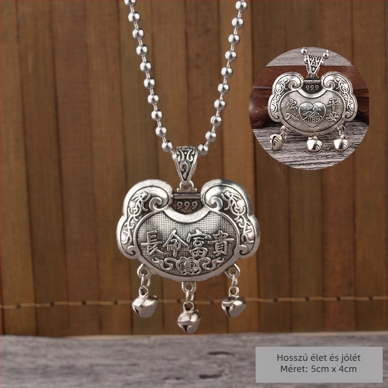 Titánium- acél pulóverlánc nyaklánc, etnikus stílus, golyólánc, függővel