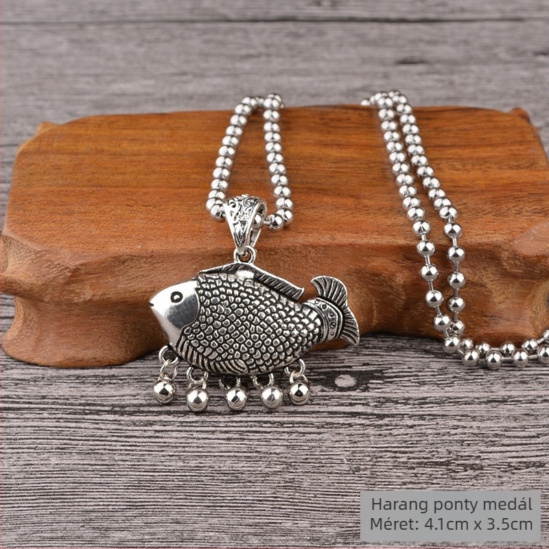 Titánium- acél pulóverlánc nyaklánc, etnikus stílus, golyólánc, függővel