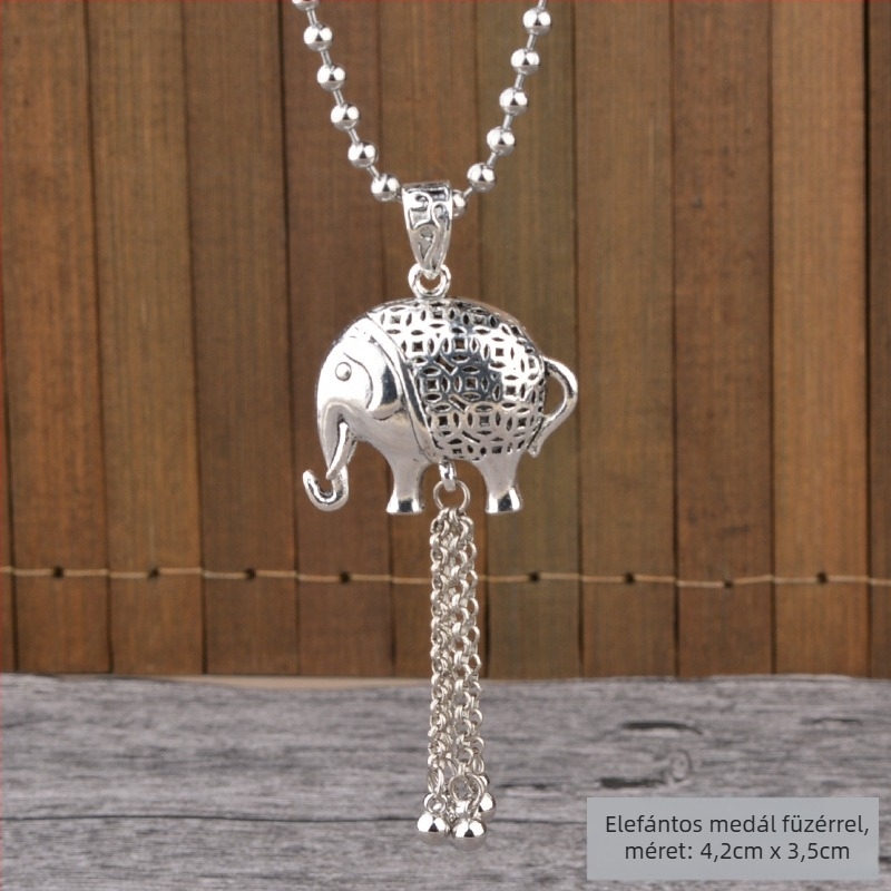 Titánium- acél pulóverlánc nyaklánc, etnikus stílus, golyólánc, függővel