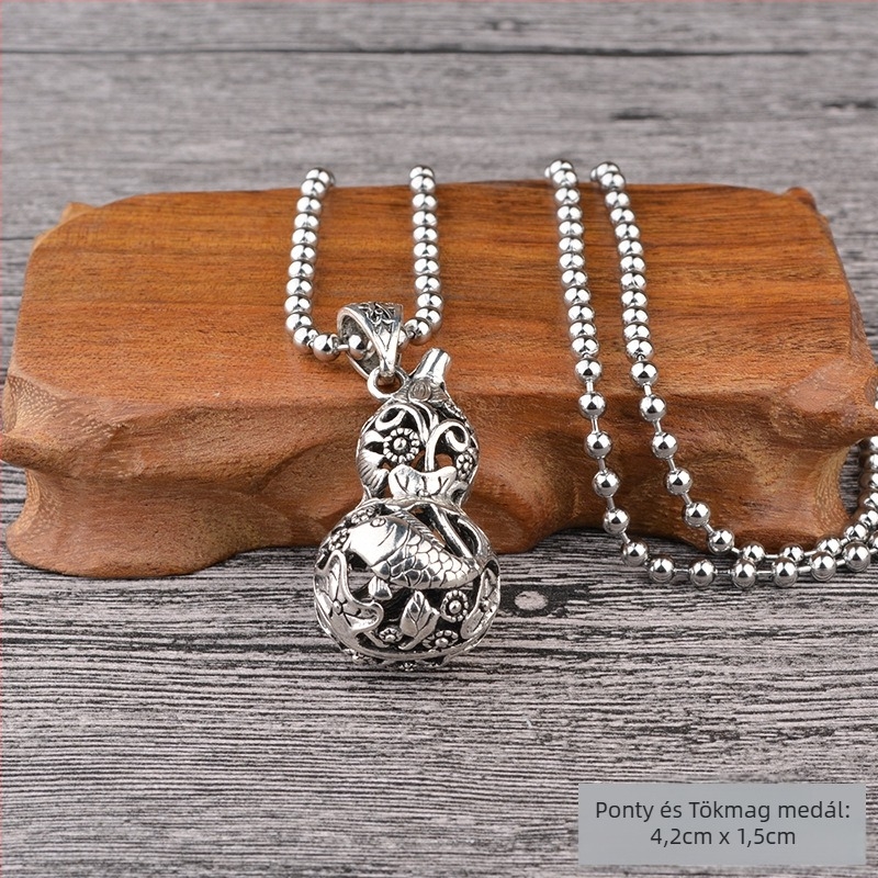 Titánium- acél pulóverlánc nyaklánc, etnikus stílus, golyólánc, függővel