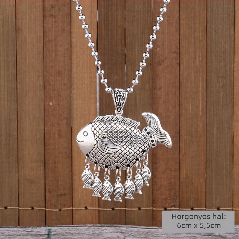 Titánium- acél pulóverlánc nyaklánc, etnikus stílus, golyólánc, függővel