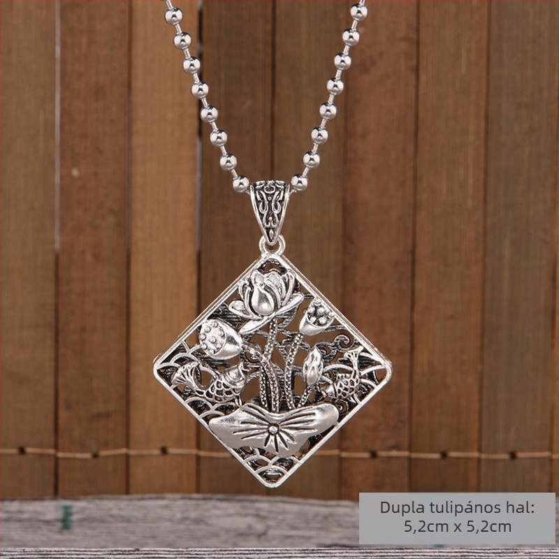 Titánium- acél pulóverlánc nyaklánc, etnikus stílus, golyólánc, függővel