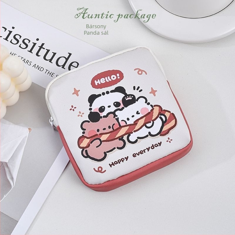 WS85 hengercső alakú PU tároló táska higiéniai betétekhez, ultra könnyű, aranyos rajzfilm stílus, utazáshoz, sminkhez és íróasztal használatra