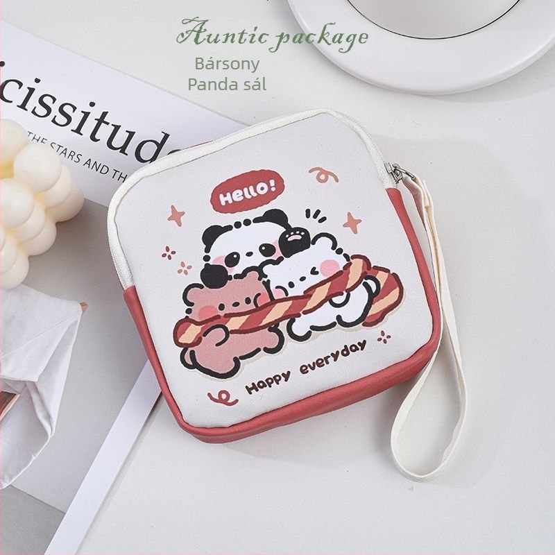 WS85 hengercső alakú PU tároló táska higiéniai betétekhez, ultra könnyű, aranyos rajzfilm stílus, utazáshoz, sminkhez és íróasztal használatra