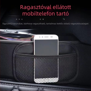 Bőr autó hátsó ülés szervező, ragasztóval történő telepítés, telefonzseb és hálózseb