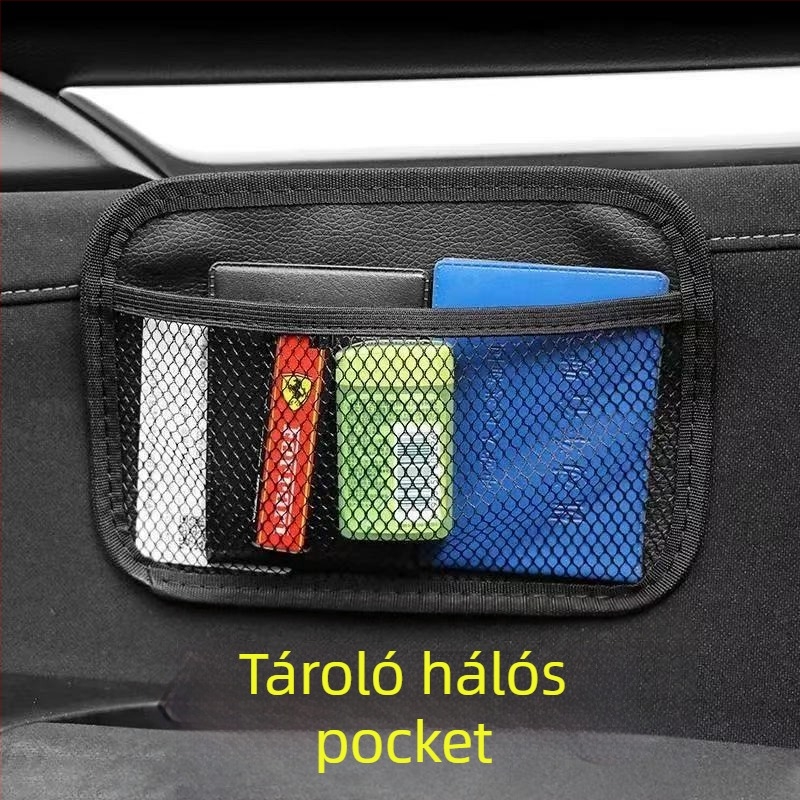 Bőr autó hátsó ülés szervező, ragasztóval történő telepítés, telefonzseb és hálózseb