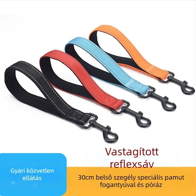 Nylon kutya póráz párnázott fogantyúval, fényvisszaverő, behúzható, utazáshoz