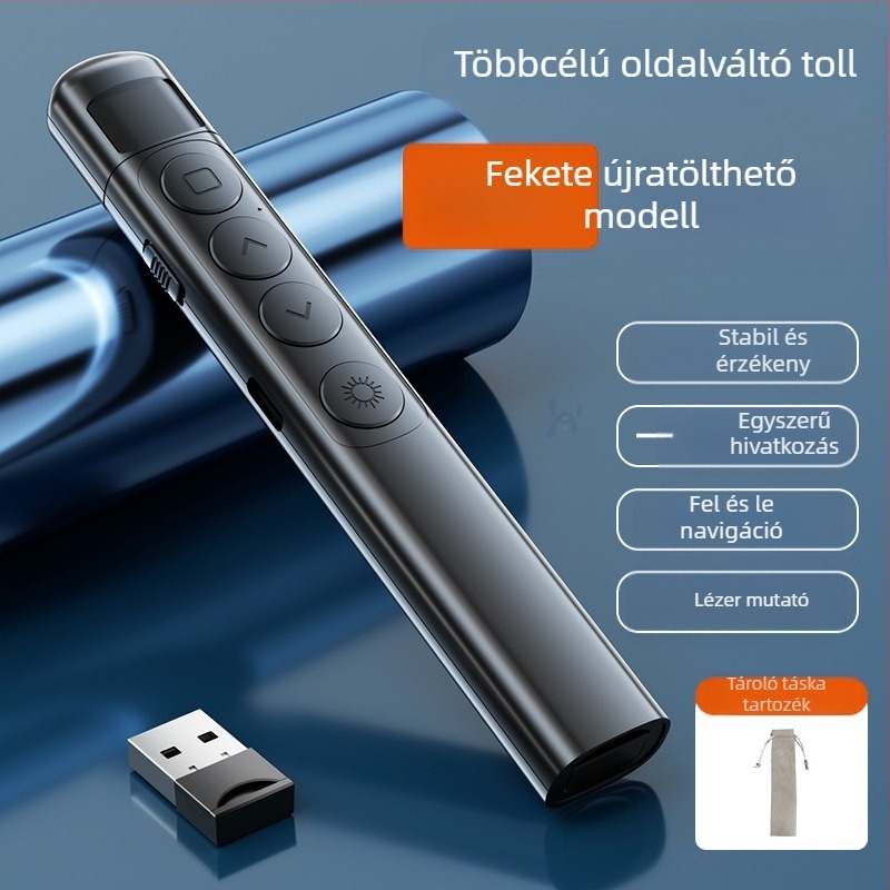 Xinlin PPT oldalváltó toll lézer pointerrel, újratölthető, ABS anyagból, univerzális kompatibilitás, logóval nyomtatott