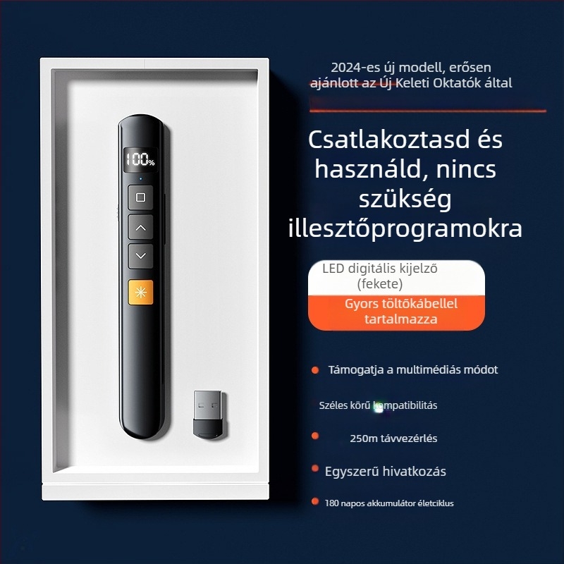 Xinlin PPT oldalváltó toll lézer pointerrel, újratölthető, ABS anyagból, univerzális kompatibilitás, logóval nyomtatott