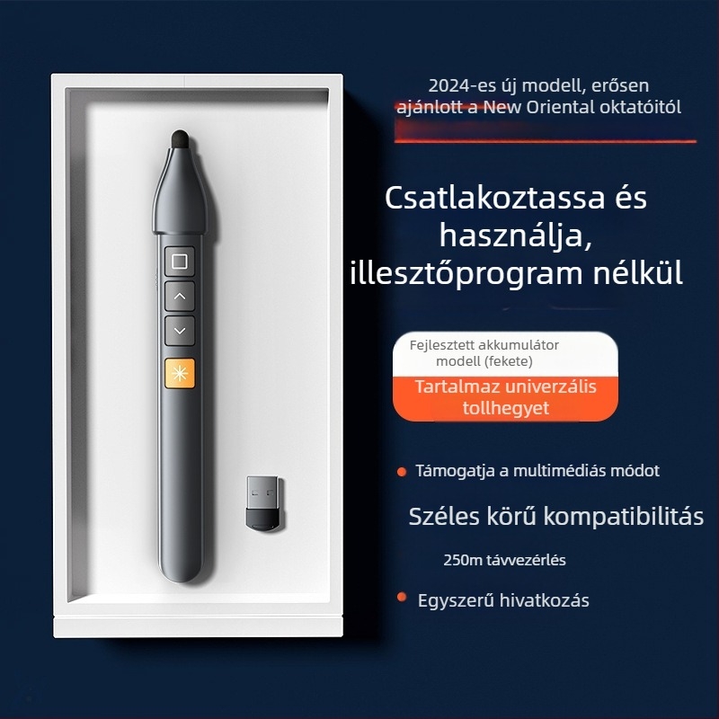 Xinlin PPT oldalváltó toll lézer pointerrel, újratölthető, ABS anyagból, univerzális kompatibilitás, logóval nyomtatott