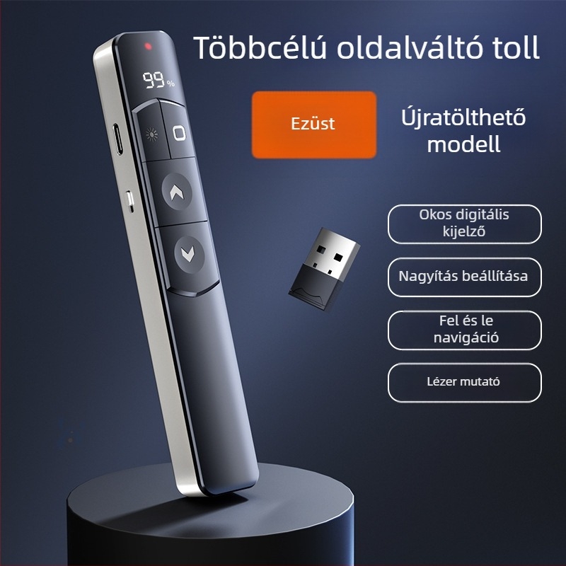 Xinlin PPT oldalváltó toll lézer pointerrel, újratölthető, ABS anyagból, univerzális kompatibilitás, logóval nyomtatott