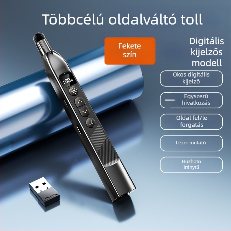 Xinlin PPT oldalváltó toll lézer pointerrel, újratölthető, ABS anyagból, univerzális kompatibilitás, logóval nyomtatott