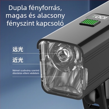 Éjszakai tekeréshez szánt első kerékpár lámpa – 10W LED, 3000–4500 mAh akkumulátor, akkumulátoros működés, hatótávolság akár 50 m, töltővel együtt