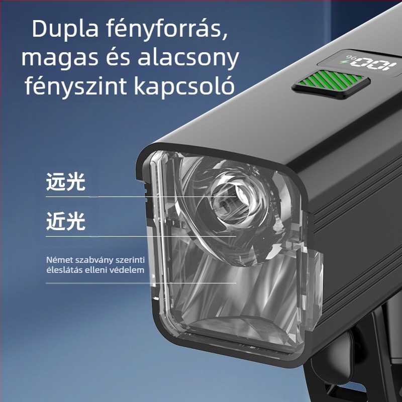 Éjszakai tekeréshez szánt első kerékpár lámpa – 10W LED, 3000–4500 mAh akkumulátor, akkumulátoros működés, hatótávolság akár 50 m, töltővel együtt