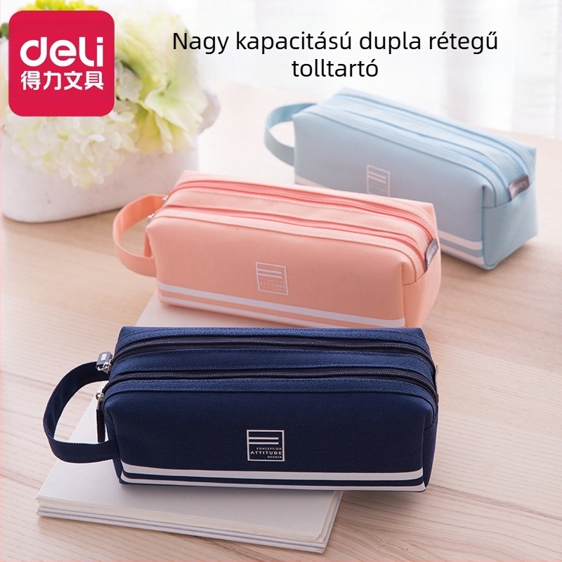 Deli vászon tolltartó, kétszintes, nagy kapacitású, Koreai stílusú, iskolásoknak