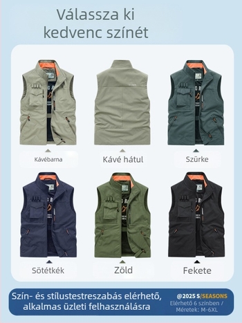 Munkás mellény álló gallérral és elöl cipzárral, poliészter anyag, nyomtatás/festés, tavasz–ősz