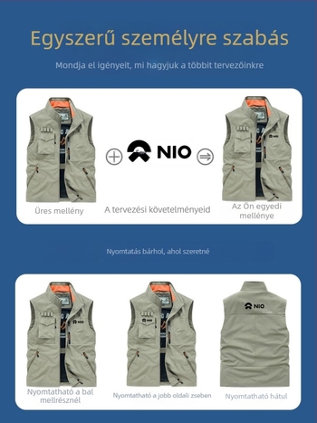 Munkás mellény álló gallérral és elöl cipzárral, poliészter anyag, nyomtatás/festés, tavasz–ősz