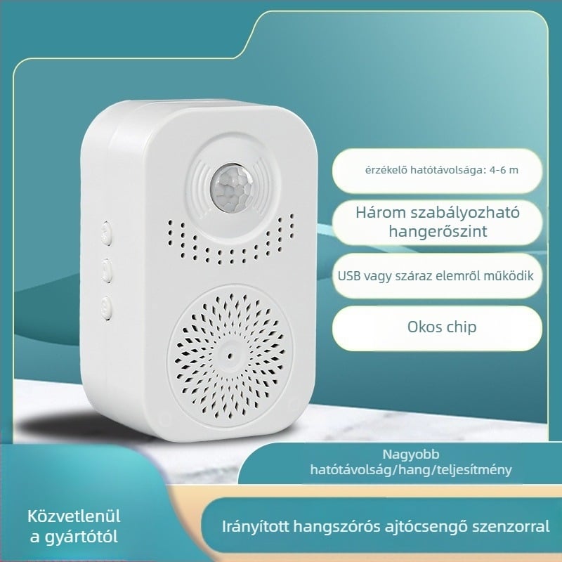 Intelligens ajtócsengő beszédfigyelmeztetéssel, Hua ke márka, modell 199, három száraz elemről működik, 5V, indukciós ajtócsengő