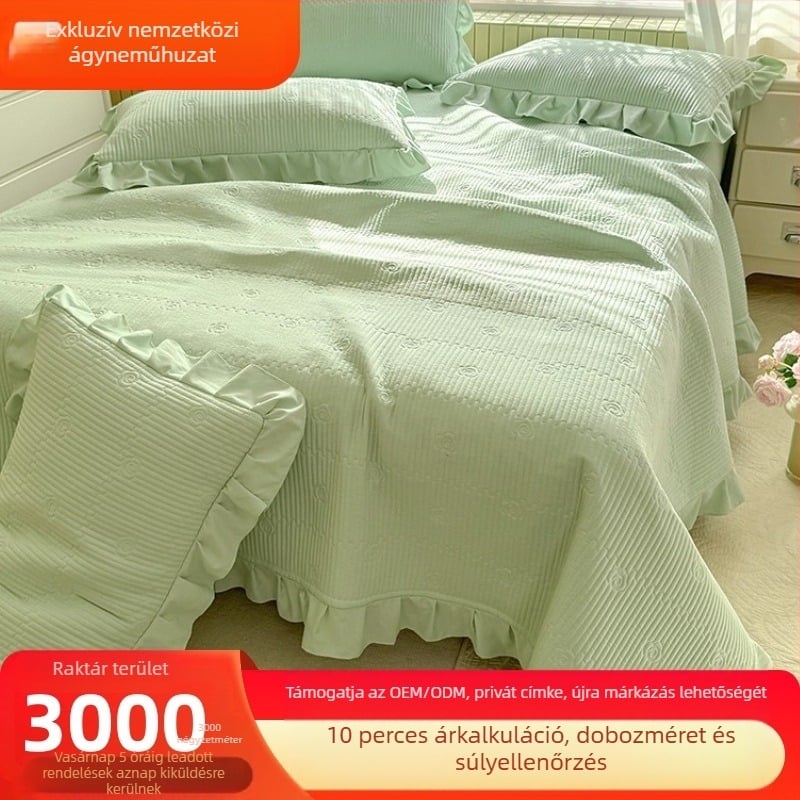 Regenerált cellulóz rostból készült ágytakaró, bolyhosított és hímzett, reaktív festéssel, egyszínű, hercegnő stílus