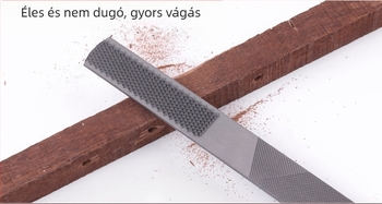 Négy az egyben faipari reszelő, acélból, sík keresztmetszet, dupla mintázat, faragáshoz