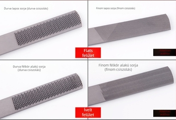 Négy az egyben faipari reszelő, acélból, sík keresztmetszet, dupla mintázat, faragáshoz