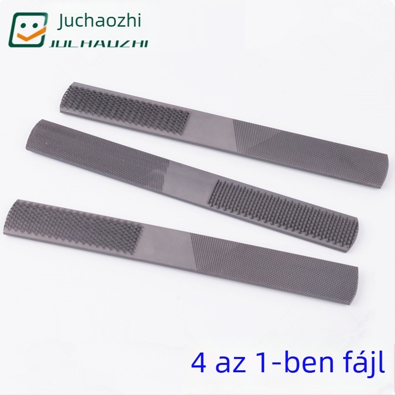 Négy az egyben faipari reszelő, acélból, sík keresztmetszet, dupla mintázat, faragáshoz