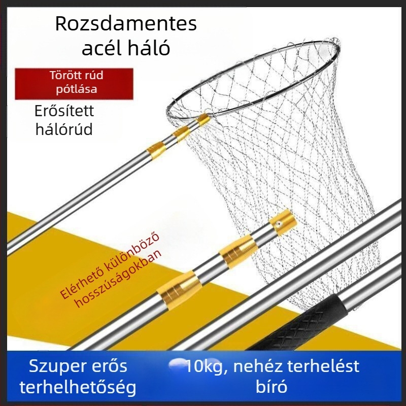 Rozsdamentes acélból készült teleszkópos halászháló rúd csúszásmentes univerzális csuklóval — készlet