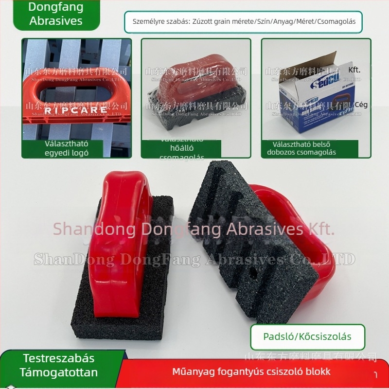 Műanyag fogantyúval rendelkező csiszoló kő blokk, téglalap alakú, anyagok: szilícium-karbid és korundum, szemcse 24/36/46 vagy 16–10000, márvány padló polírozásához