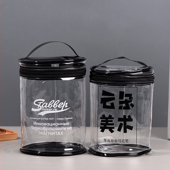 Átlátszó PVC körhenger alakú cipzáras csomagoló tasak marker tollakhoz és ceruzákhoz