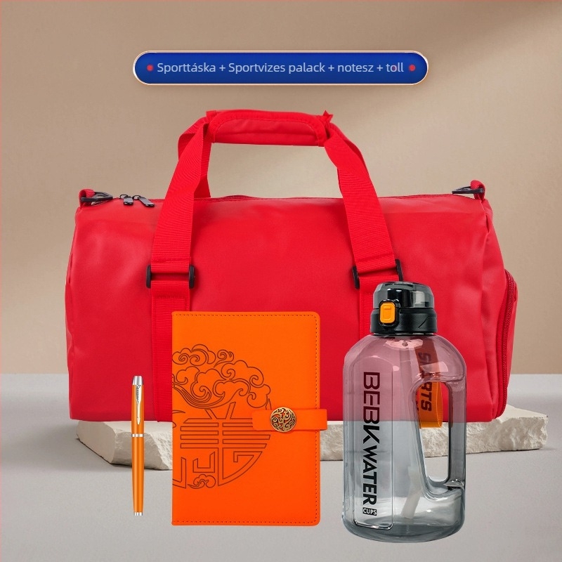 Wise Global műanyag üzleti ajándékkészlet modern minimalista stílussal — vizespalack és kültéri sporttáska