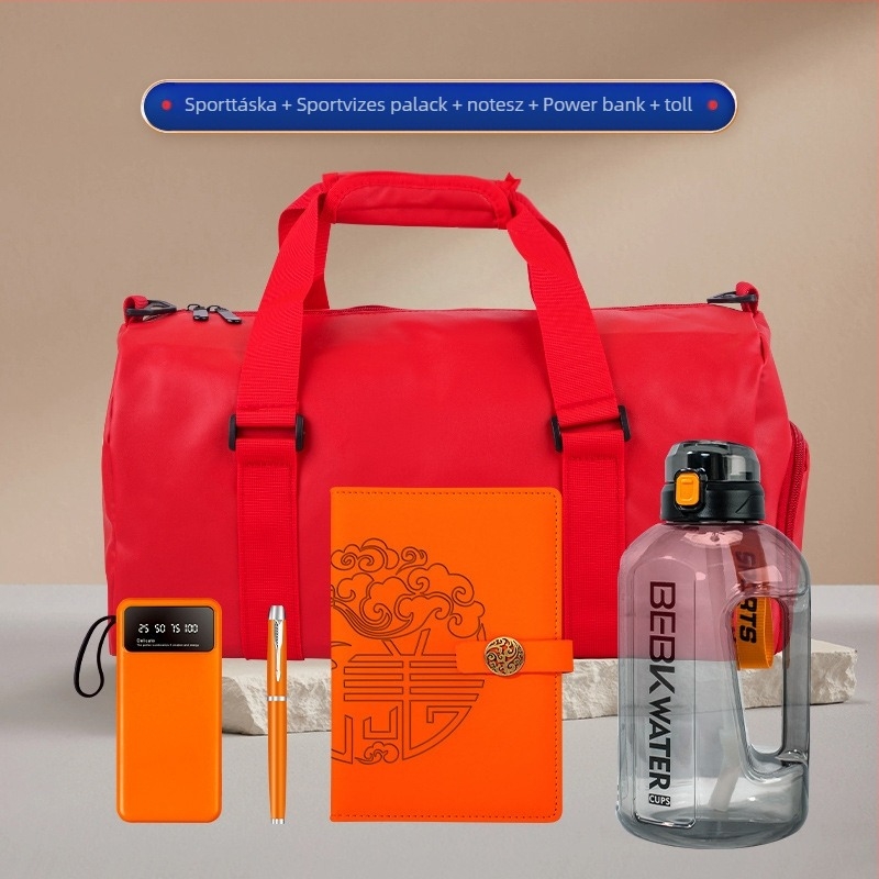 Wise Global műanyag üzleti ajándékkészlet modern minimalista stílussal — vizespalack és kültéri sporttáska