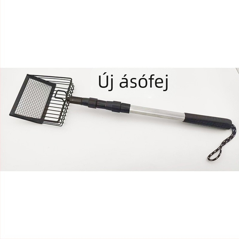 Fém macskaalom-kanál kinyitható nyéllel, hosszú nyél a csirkeól tisztításához és a tengerparti takarításhoz