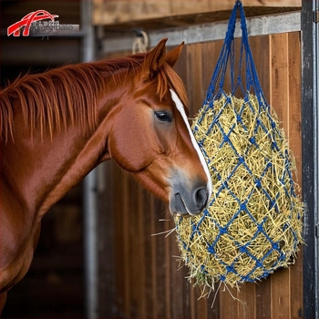 Szénahálós tasak lassú etetéshez, fogantyúval – Alkalmas ló, szarvasmarha, juh és alpaka számára (Eredet: Shandong)