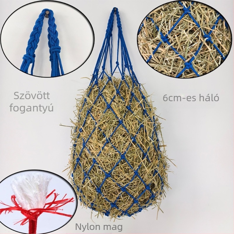 Szénahálós tasak lassú etetéshez, fogantyúval – Alkalmas ló, szarvasmarha, juh és alpaka számára (Eredet: Shandong)