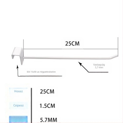 Fém megjelenítő horog ruházati polcokra – egysoros horog, modern minimalist stílus, általános horog, 1 db