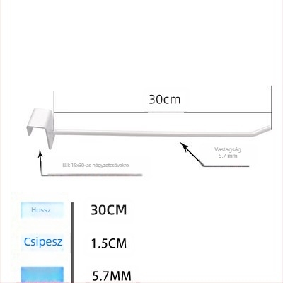 Fém megjelenítő horog ruházati polcokra – egysoros horog, modern minimalist stílus, általános horog, 1 db