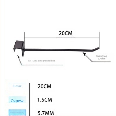 Fém megjelenítő horog ruházati polcokra – egysoros horog, modern minimalist stílus, általános horog, 1 db