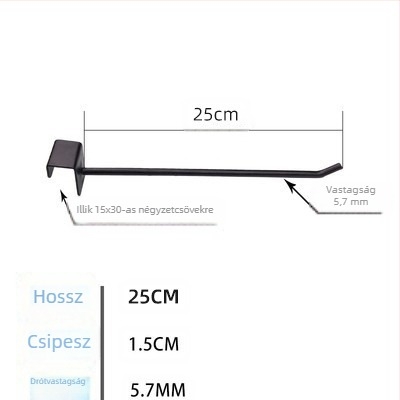 Fém megjelenítő horog ruházati polcokra – egysoros horog, modern minimalist stílus, általános horog, 1 db