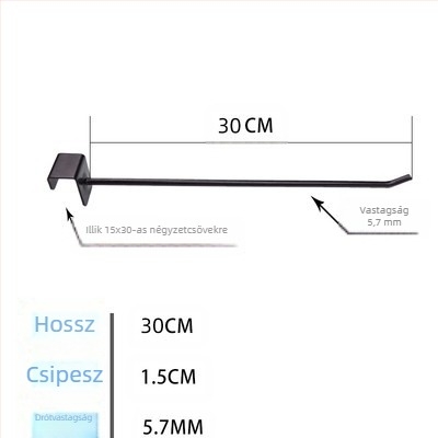 Fém megjelenítő horog ruházati polcokra – egysoros horog, modern minimalist stílus, általános horog, 1 db