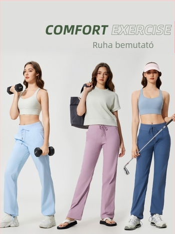 Női gyorsan száradó kültéri futó nadrág, laza szabás, középmagas derekú zsinórral, pamut-nylon keverék anyag, 95% nylon, egész éves viselet