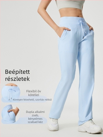 Női gyorsan száradó kültéri futó nadrág, laza szabás, középmagas derekú zsinórral, pamut-nylon keverék anyag, 95% nylon, egész éves viselet