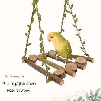 Fából készült papagáj játék ágakkal, hintázó résszel, kapaszkodó alappal és mászó létrával kisebb és közepes méretű papagájoknak