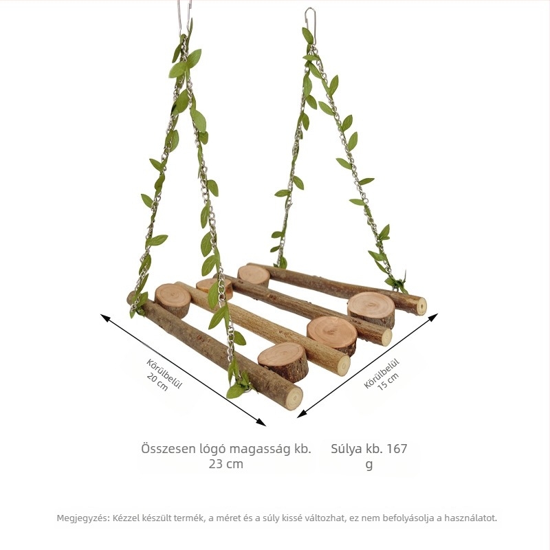 Fából készült papagáj játék ágakkal, hintázó résszel, kapaszkodó alappal és mászó létrával kisebb és közepes méretű papagájoknak