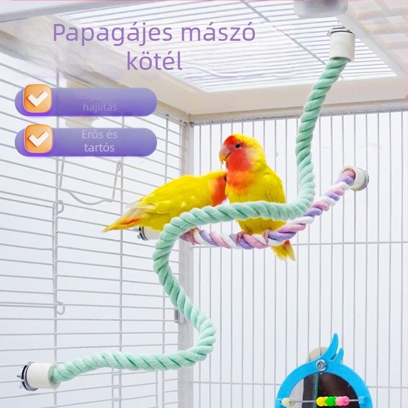 Papagáj hintázó kötél - pamut kötélből készült mászójáték rögzített végekkel, modell Jt95661, madaraknak, eredet Shandong