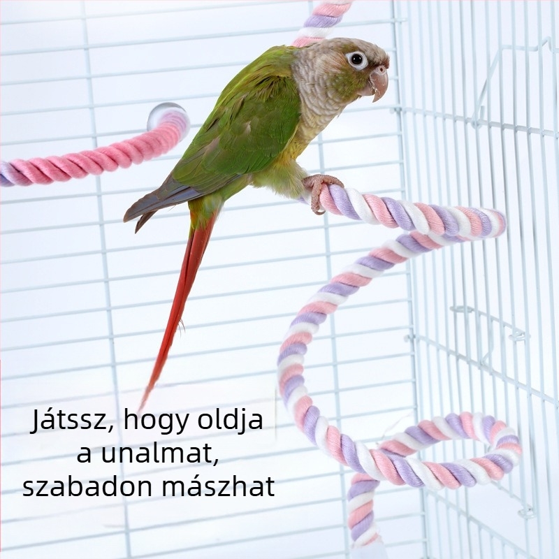 Papagáj hintázó kötél - pamut kötélből készült mászójáték rögzített végekkel, modell Jt95661, madaraknak, eredet Shandong