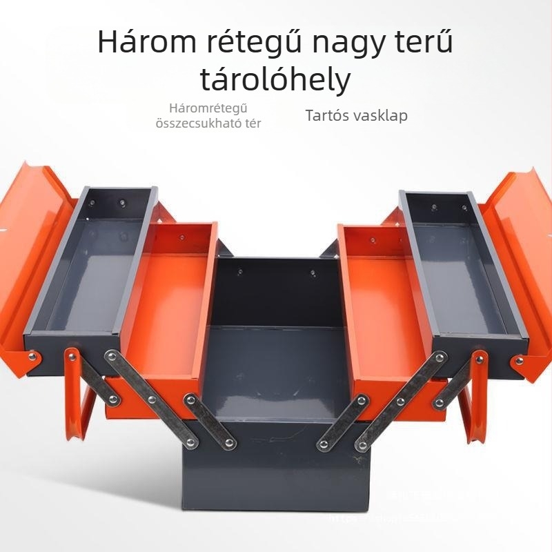 Háromrétegű hajtogatható fém szerszámtároló doboz mágneses zárással, anyag: mikroszálas + fa, univerzális modell háztartási tároláshoz