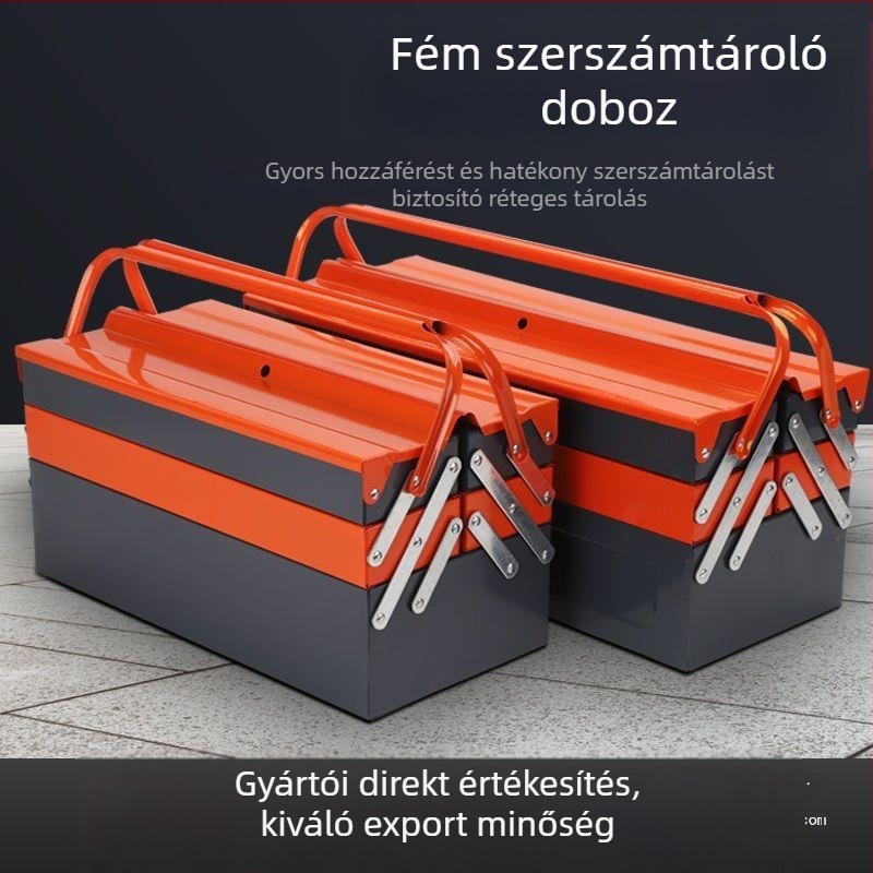 Háromrétegű hajtogatható fém szerszámtároló doboz mágneses zárással, anyag: mikroszálas + fa, univerzális modell háztartási tároláshoz