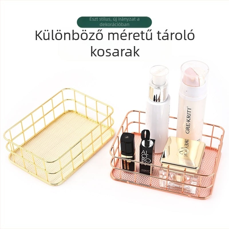 Vasból készült tároló kosár – asztali rendező kozmetikumokhoz és ékszerekhez, egy szint, modern minimalista stílus